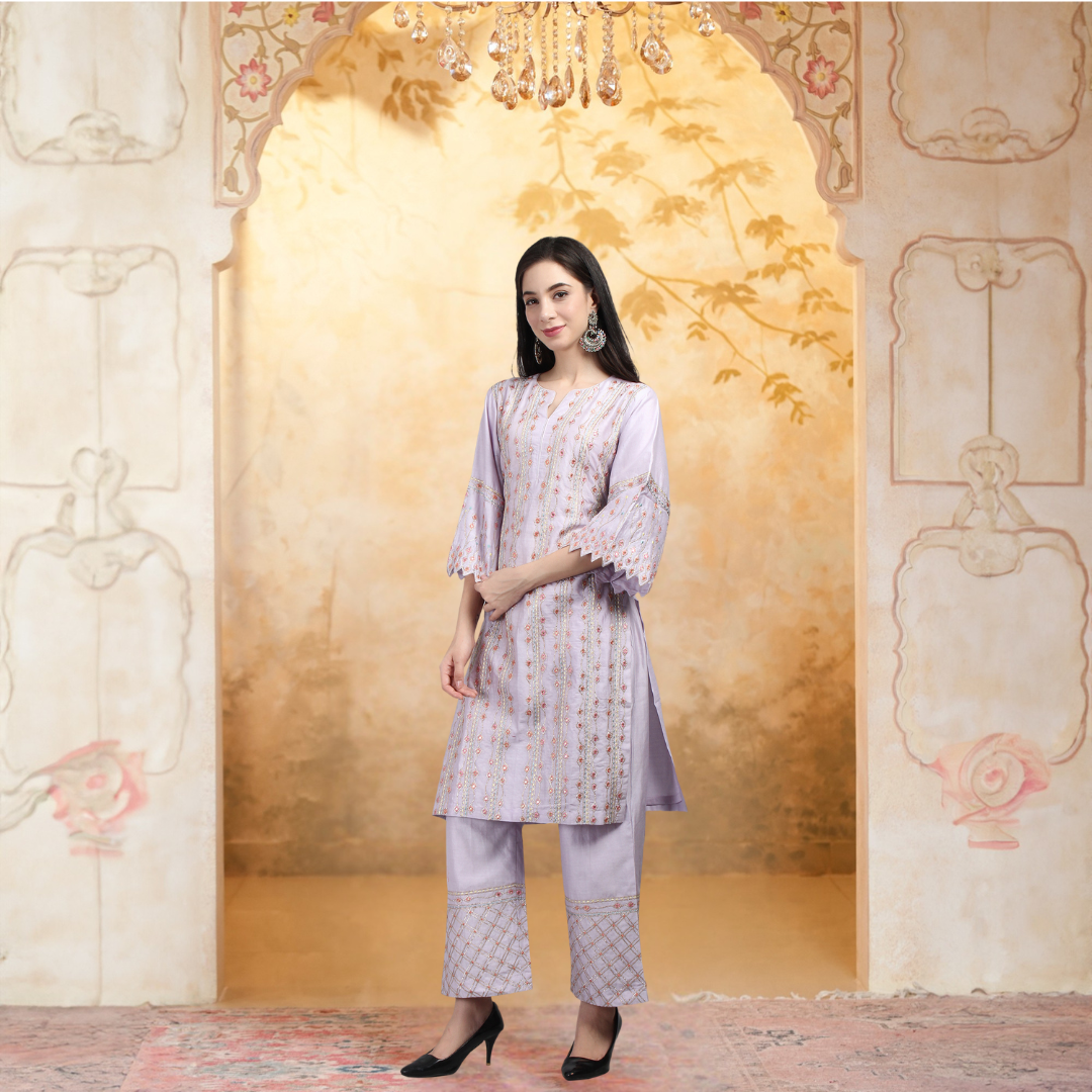 Chanderi Suit Set With Sequence work