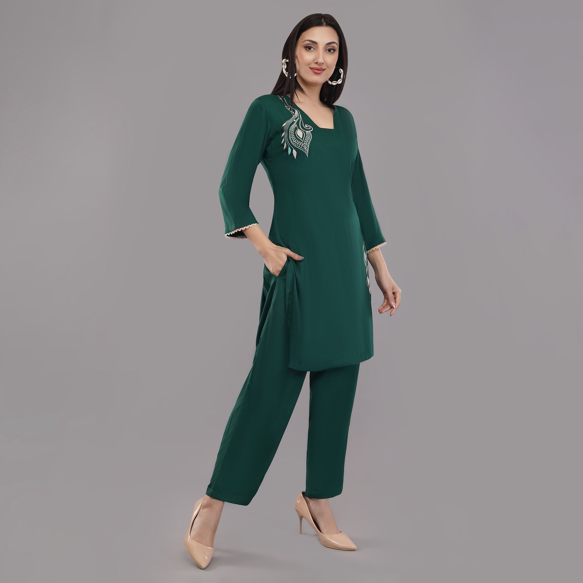 Rayon Co-ord Set With Machine Work Embroidery Krishika Kreation
