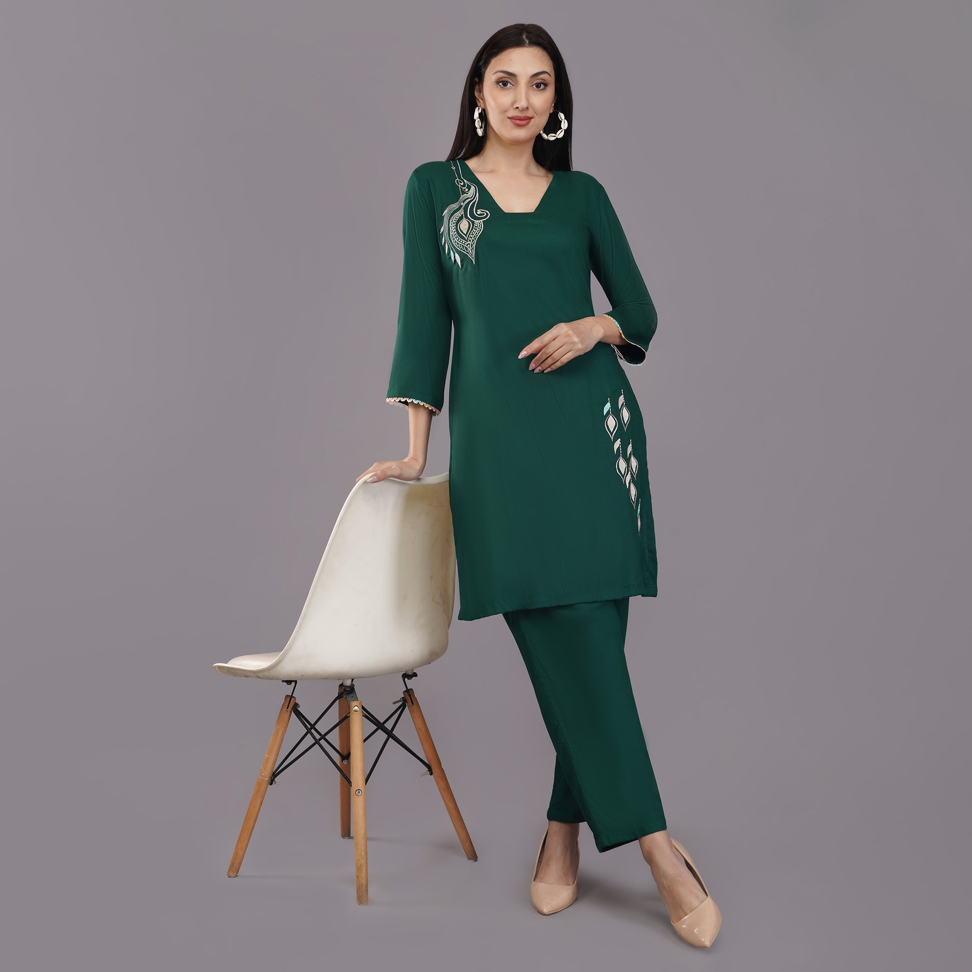 Rayon Co-ord Set With Machine Work Embroidery Krishika Kreation
