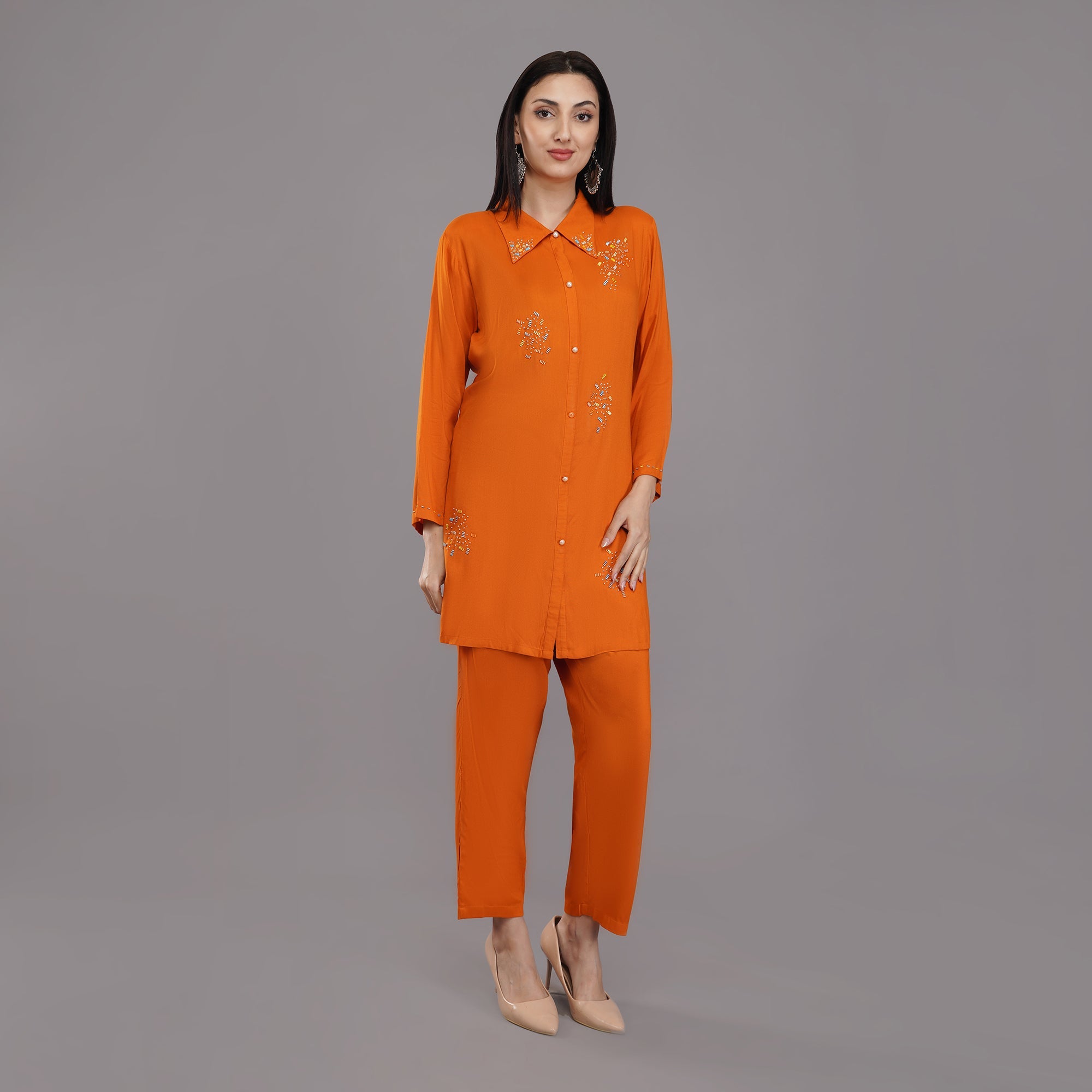 Rayon Co-ord Set With Cut Dana Beads Handwork 