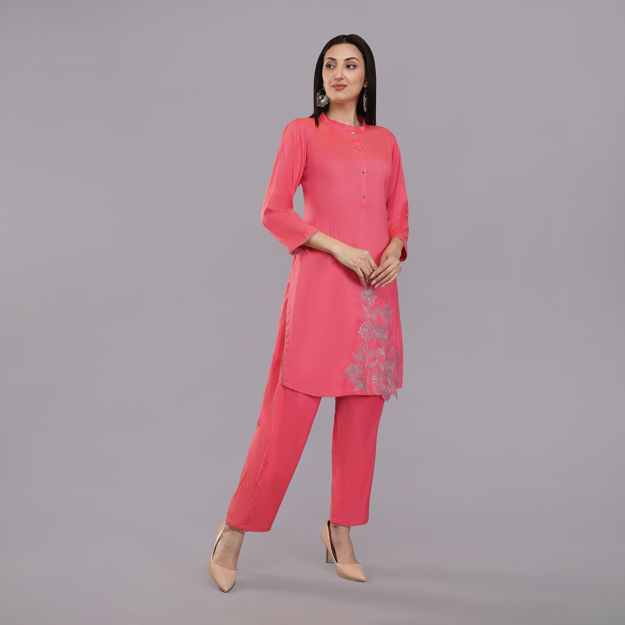 Rayon Co-ord Set With Flower Cut Work Krishika Kreation