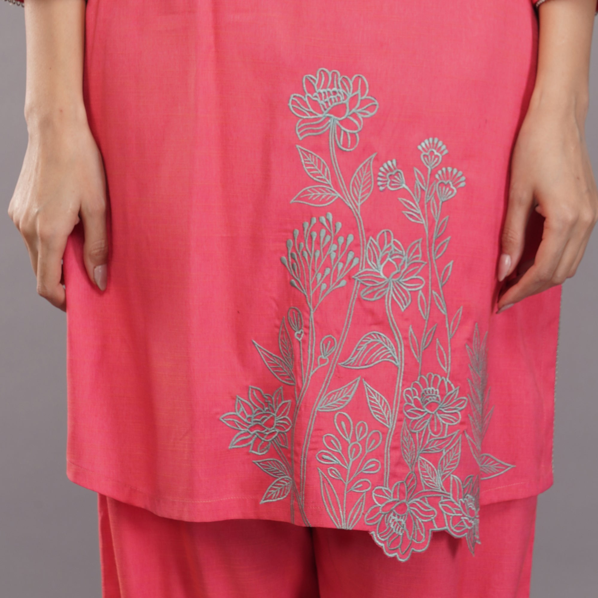Rayon Co-ord Set With Flower Cut Work Krishika Kreation