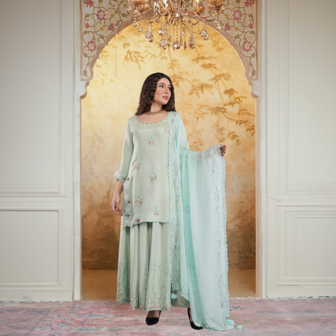 embroidered sharara suit with dupatta



