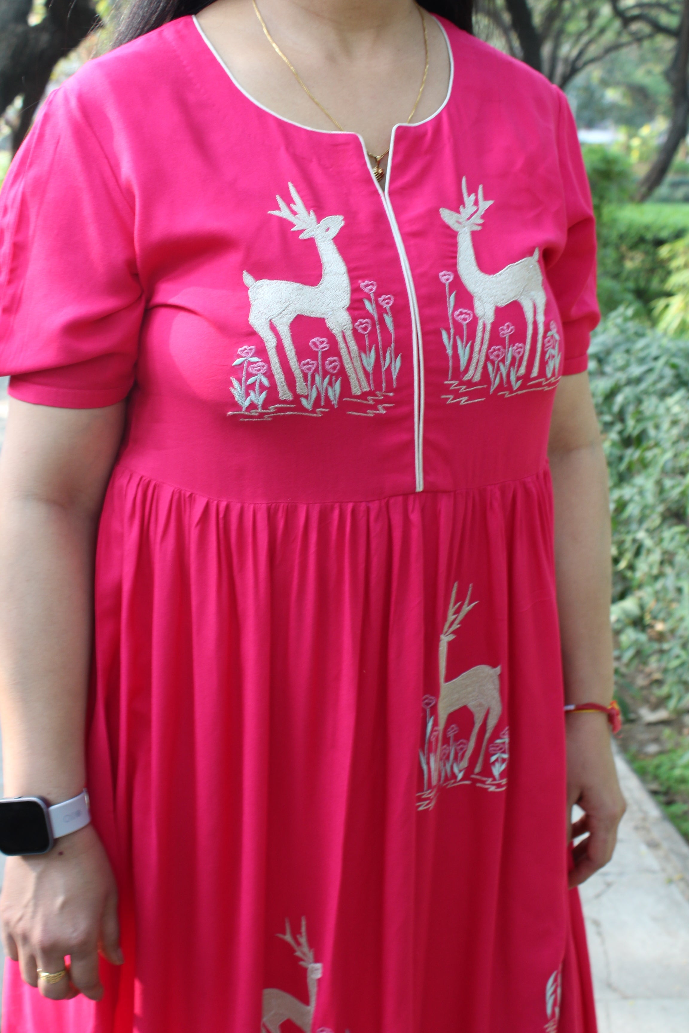 deer thread embroidery dress